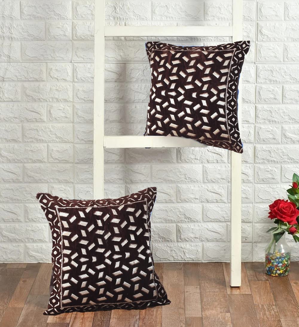 DECOMIZER Jacquard Geomteric Cushion Covers 24 Inch X 24 Inch Set Of 2 Ethnic Motifs 240 TC Cushion Covers,Design- Bricks,Color- Coffee