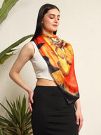 Ravaiyaa - Attitude is everything Women's Crepe Silk Digital Print Large Square Scarf Breathable Lightweight Neckerchief Printed Headscarf 40 x 40 Inch (Black & Yellow Sunflower)