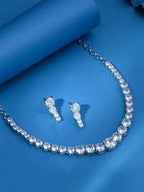 Yellow Chimes Jewellery Set for Women and Girls Traditional American Diamond Jewellery Set | Rhodium Plated AD Necklace Set for Women | Birthday Gift for girls and women Anniversary Gift for Wife ( ‎ YCADNS-24CRYCIR-WH)