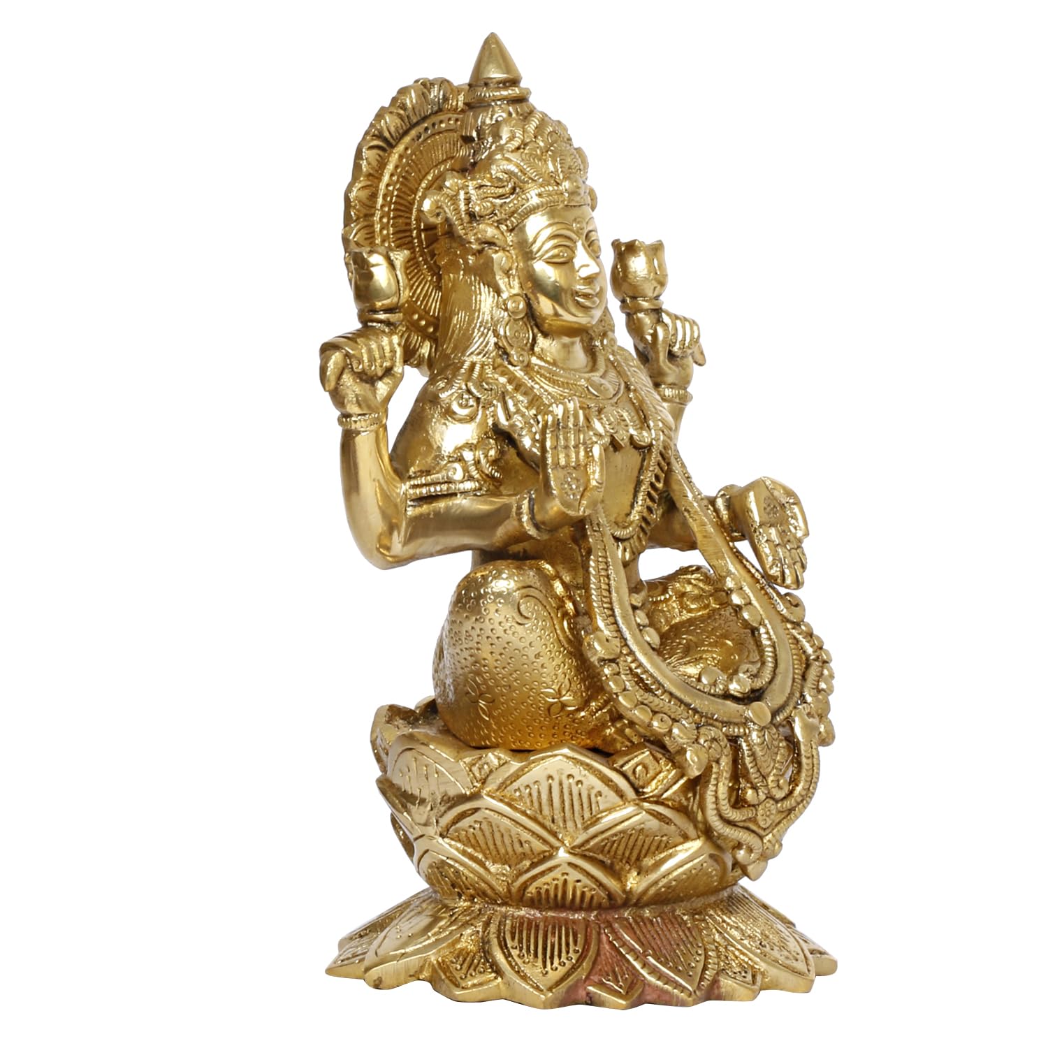 ARTVARKO Brass Laxmi Murti Lakshmi Idol Luxmi Goddess Lakshmi Sitting on Lotus Statue for Home Decor Puja Mandir Temple 9 Inch