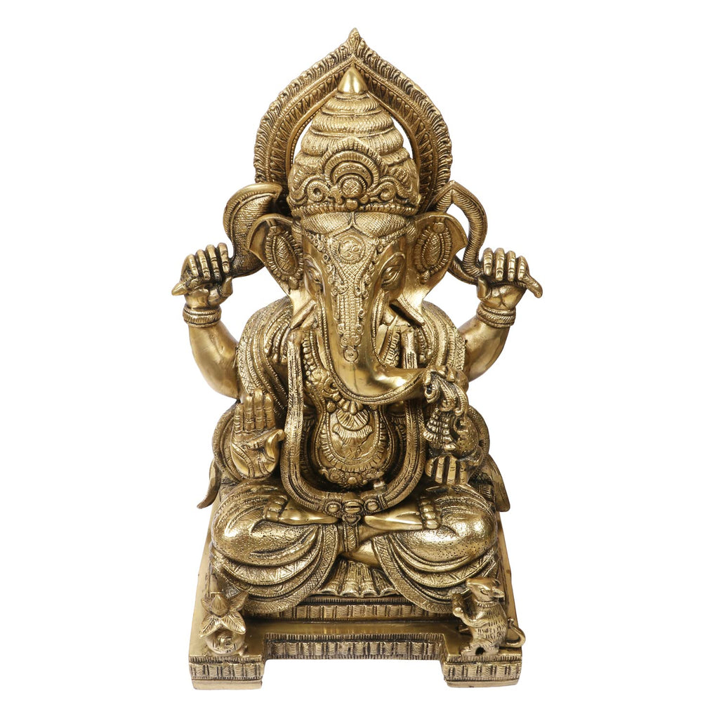 ARTVARKO Big Brass Ganesha Idol Ganesh Statue Murti for Pooja Home Décor Gifting Height 18 Inches.
