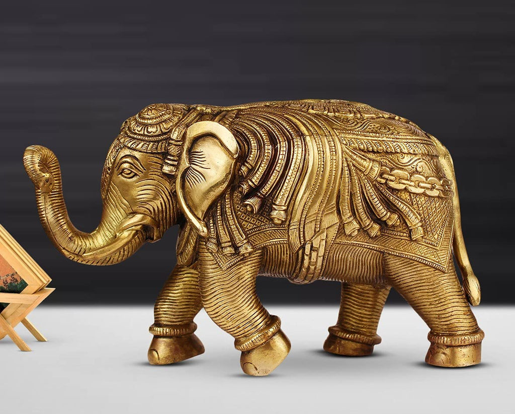 ARTVARKO Brass Elephant Trunk Up Fine Carving Vastu Hathi for Good Luck Success Prosperity Home Decor Marriage House Warming Gift (9 Inches 3.3Kg)
