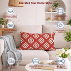 STITCHNEST Set of 2 Polycotton Cushion Covers – 12x18 Inches – Red & White Ikat Geometric Print – Elegant Cushion Covers for Sofa, Couch & Living Room | Perfect for Home Decor