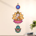 Artvibes Buddha Lotus Wall Hanging with Evil Eye and Hamsa Hand | Spiritual Meditation Decor for Positive Energy & Mindfulness | Decorative Hanging for Living Room | Yoga Room and Entrance (WH_8593N)