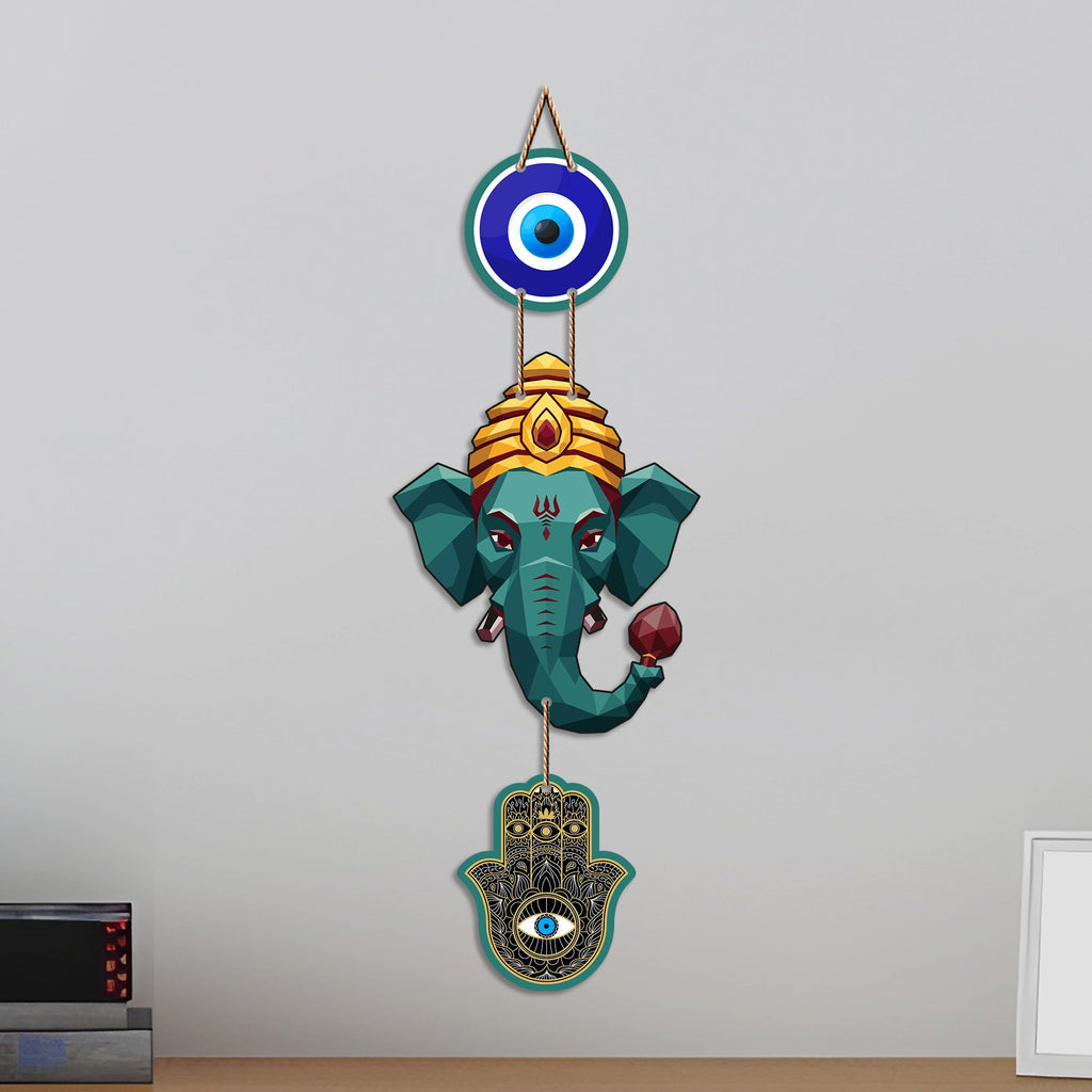 Artvibes Ganpati Bappa Evil Eye Decor Hanging for Home and Office | Nazar Suraksha Wall Art for Entrance Door Living Room Temple | Auspicious Vastu Energy Decorative Housewarming Gift (WH_8561N)