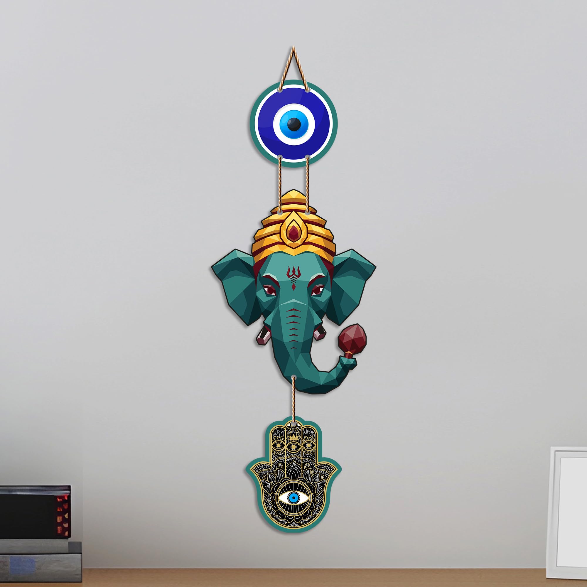 Artvibes Ganpati Bappa Evil Eye Decor Hanging for Home and Office | Nazar Suraksha Wall Art for Entrance Door Living Room Temple | Auspicious Vastu Energy Decorative Housewarming Gift (WH_8561N)