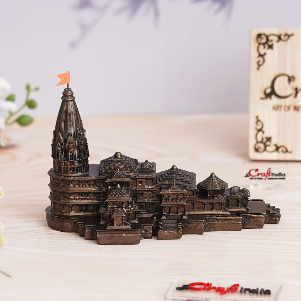 eCraftIndia Shri Ram Mandir Ayodhya Model | Ayodhya Ram Mandir Temple for Home Office | Home Temple Pooja Mandir | Ayodhya Ram Mandir Model Gift for Housewarming Diwali Ram Navami (Resin, Copper)