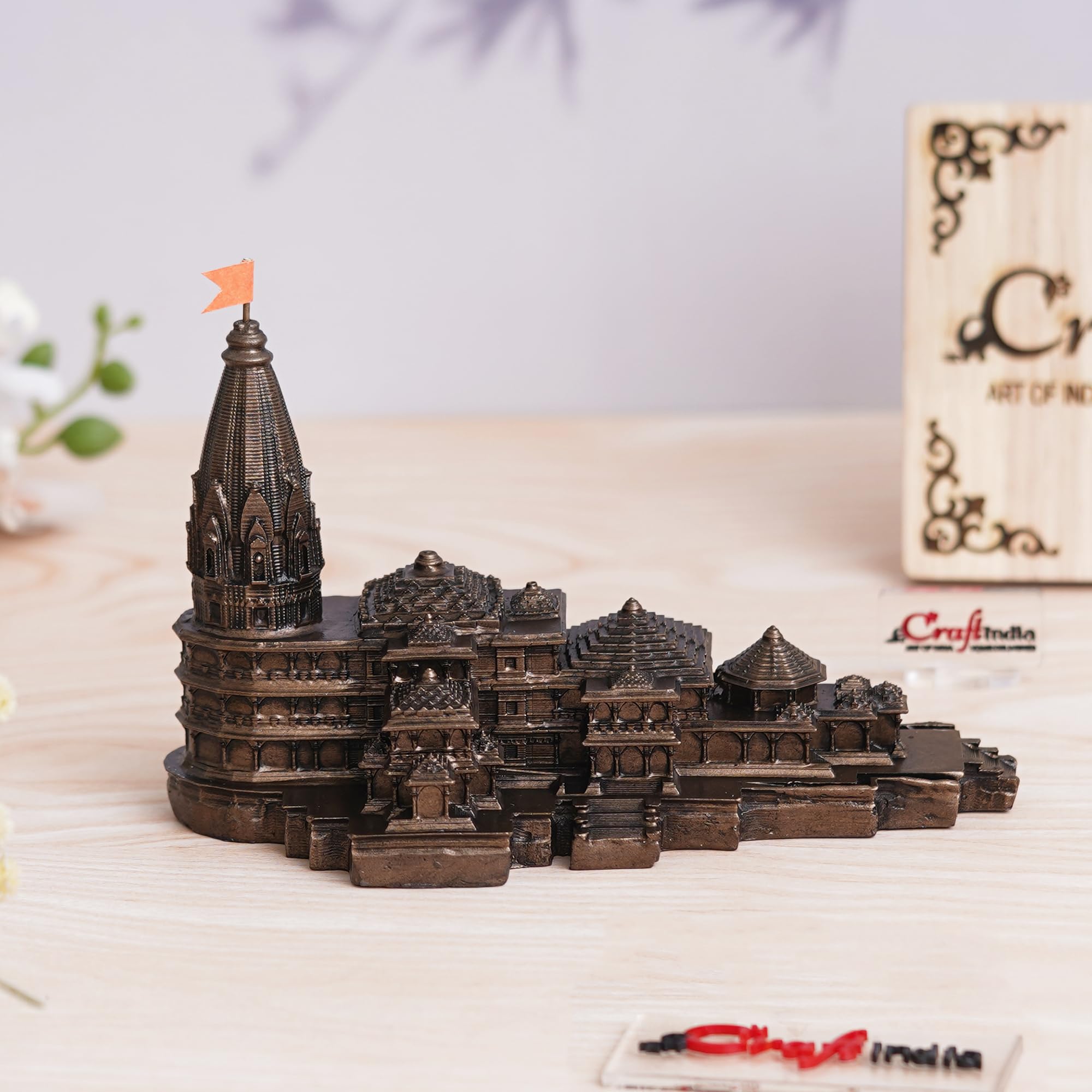 eCraftIndia Shri Ram Mandir Ayodhya Model | Ayodhya Ram Mandir Temple for Home Office | Home Temple Pooja Mandir | Ayodhya Ram Mandir Model Gift for Housewarming Diwali Ram Navami (Resin, Copper)