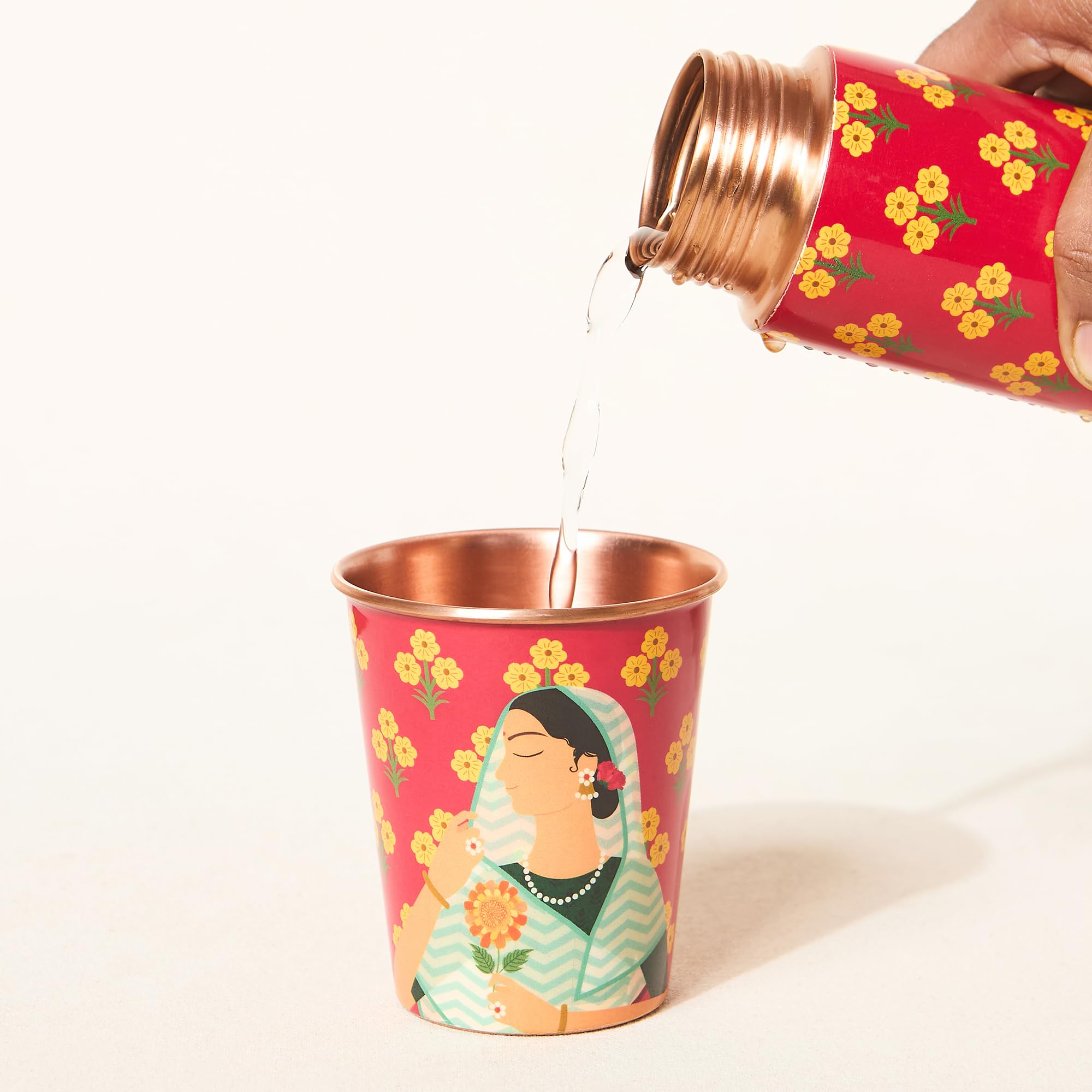 Chumbak Rani Copper Tumbler, 250 ml Red Palace Memoirs Collection, Copper Brass Tumbler for Water Drinks Ayurveda, Handcrafted Festive Gift & Home Décor