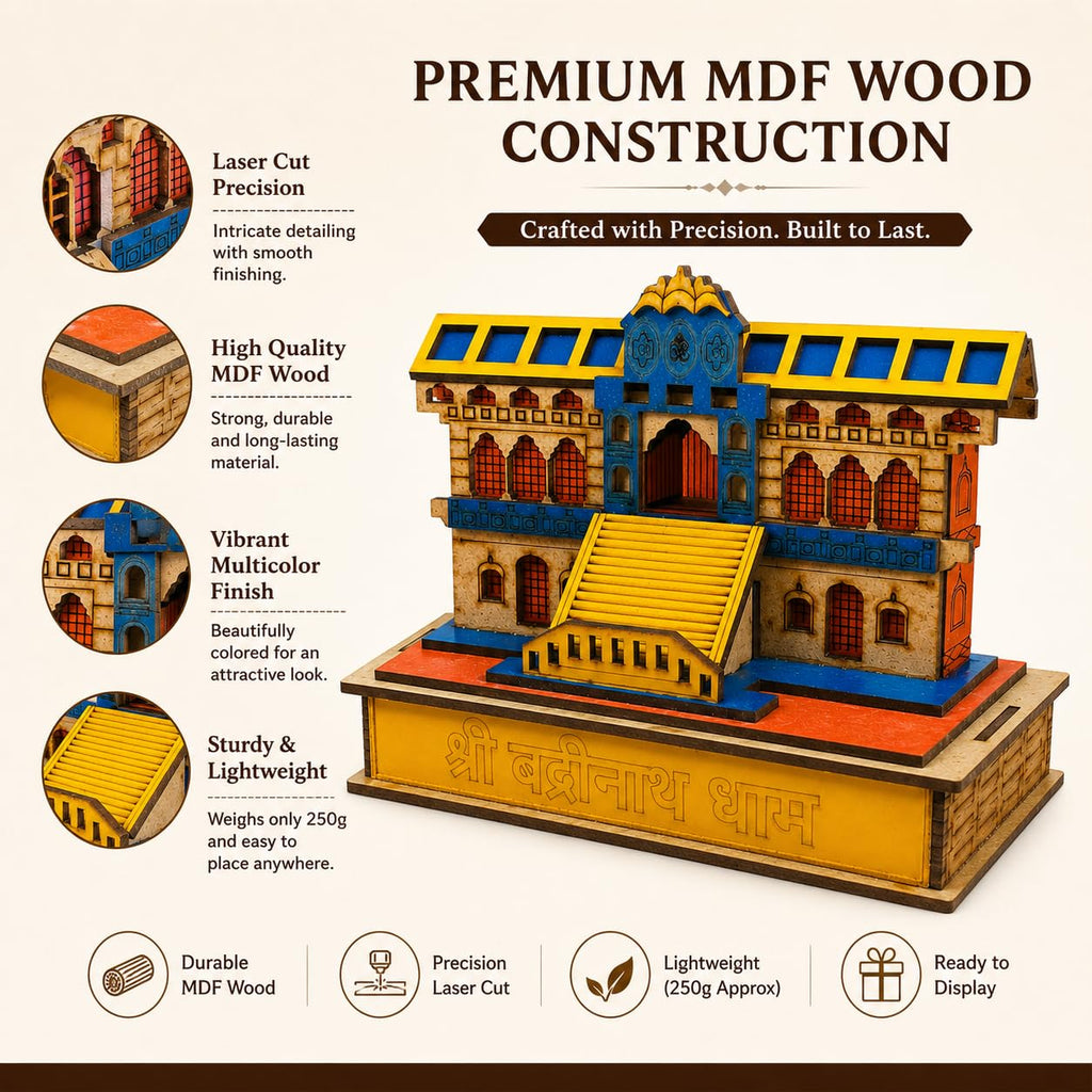 Shri Badrinath Dham Wooden Model 4 inch