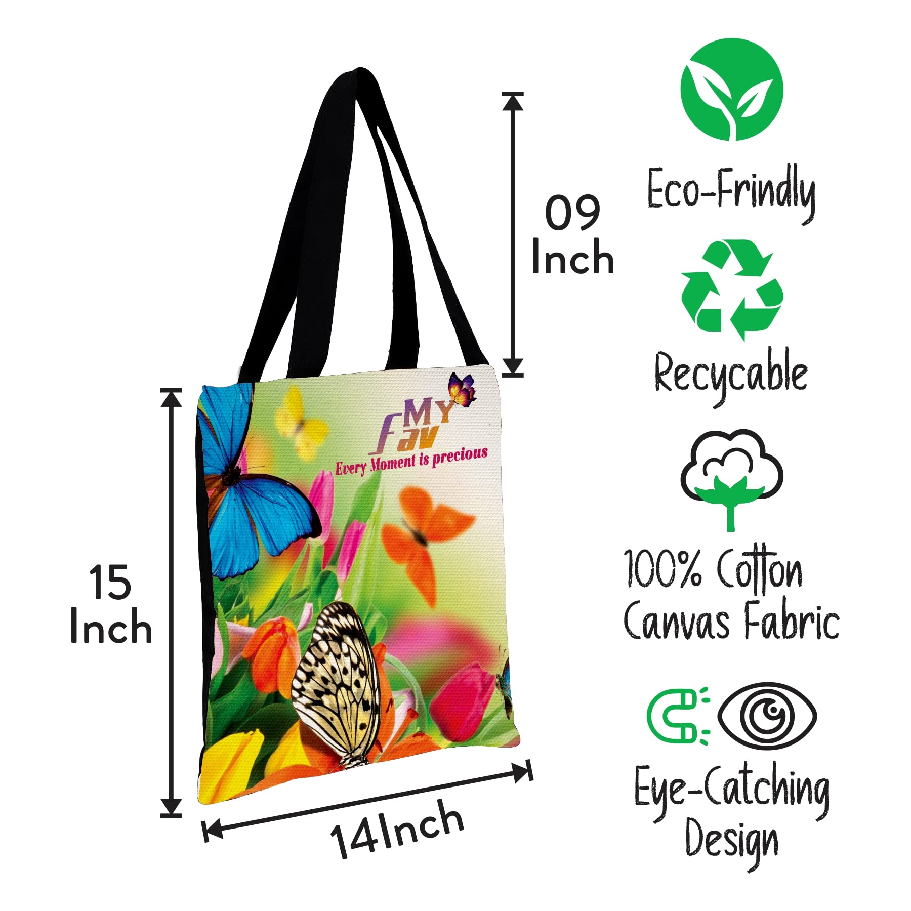MY FAV Cotton Printed Canvas Tote Bag, for Travel,Yoga, Gym, Sports | Designer Shopping Bag | Compact, Lightweight and Eco-friendly - Capacity15kgs (6 Month Warrenty)