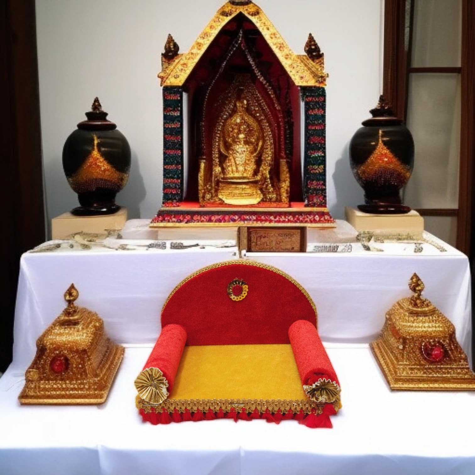 TATV QALAA Wooden Singhasan Temple for God, Laddu Gopal, Radha Krishna Sinhasan for Pooja Mandir, Singhasan for Diwali, Durga Pooja, Navratri, Ganesh Chaturthi