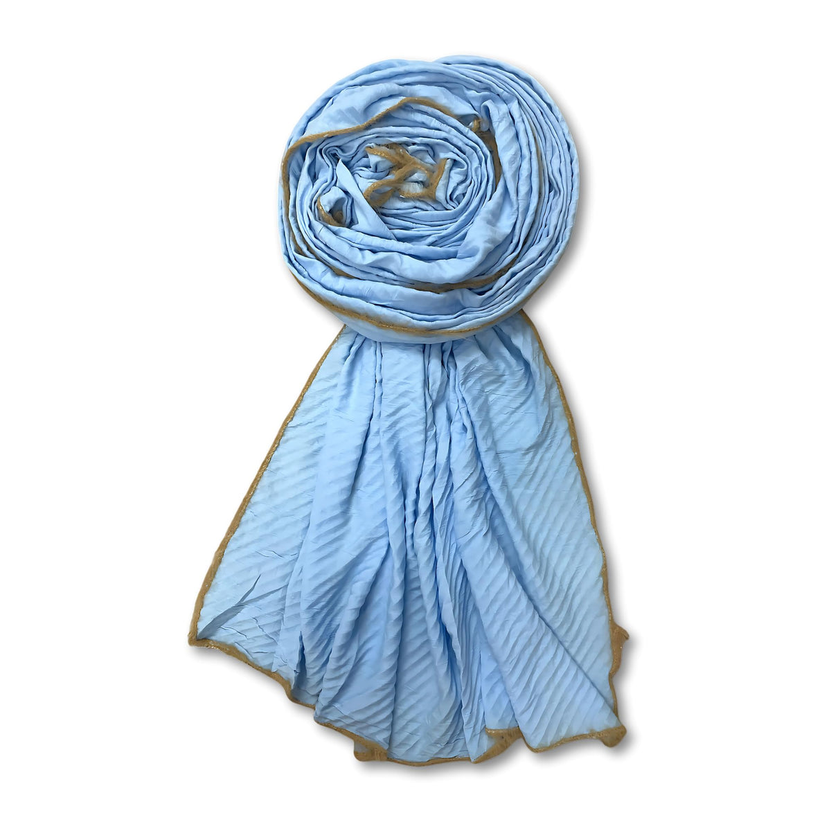 FAHABO Scarf Woman Pleated Viscose Cotton Scarf with Lace Border | Hijab Scarf | Headscarf | Neck Scarf | Stoles | Wraps (2- Light Blue)