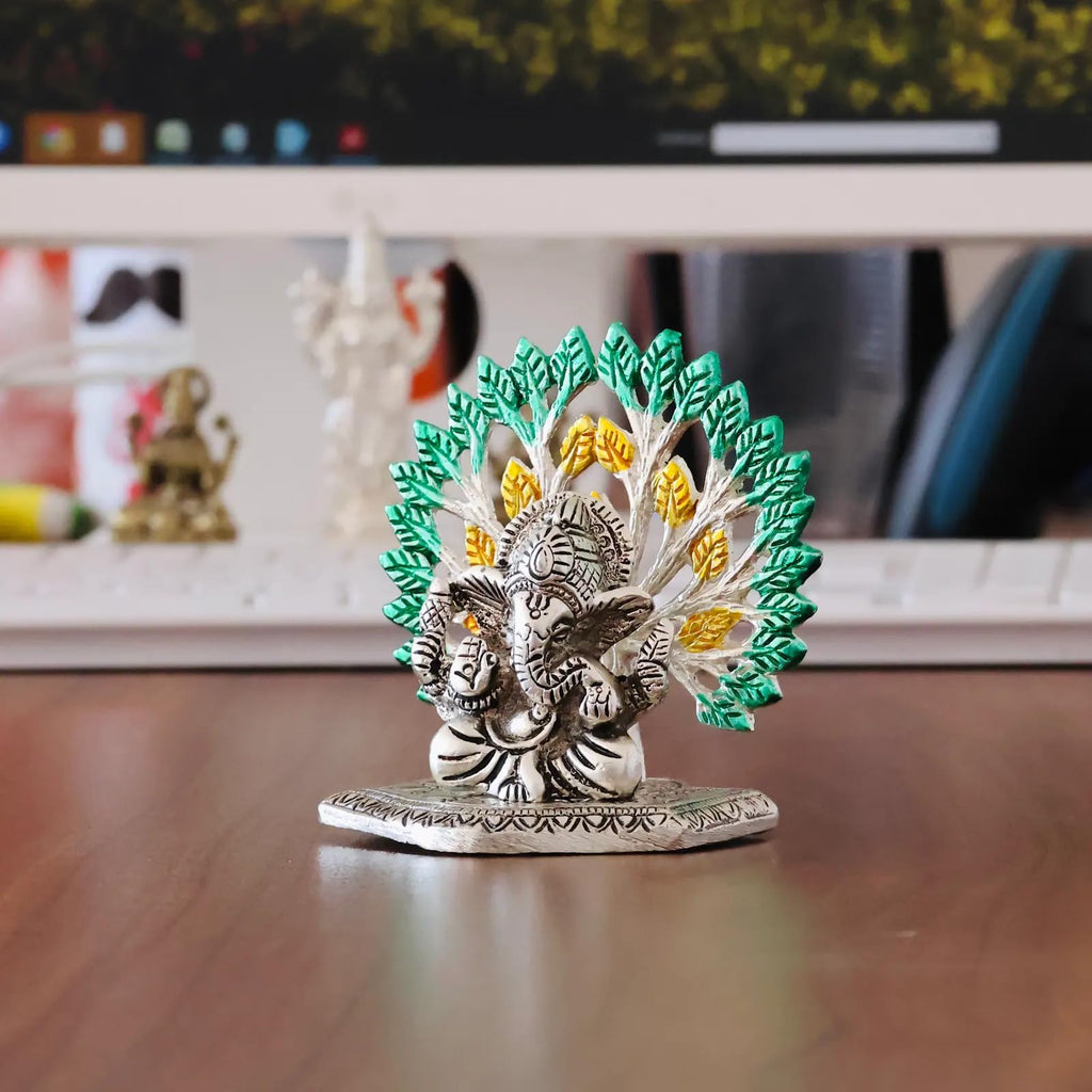 KridayKraft Elegant Mini Ganesh Murti – Divine Lord Ganesh Idol for Home & Office Décor, Intricately Designed Pooja Statue & Spiritual Showpiece for Living Room, Bedroom, Temple (Silver)