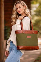 Comfabie tote Bag for Women Handcrafted Women's Canvas Bag with pure Leather Shoulder Tote Bag & Handbag for Office and College | Women Office Bag for Ladies | Ladies Purse Handbag (Olive Green)