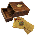 ARTVARKO Golden Playing Card with Handmade Rosewood/Sheesham Wood Brass Inlay Box Holder for Single Deck Decorative Storage.