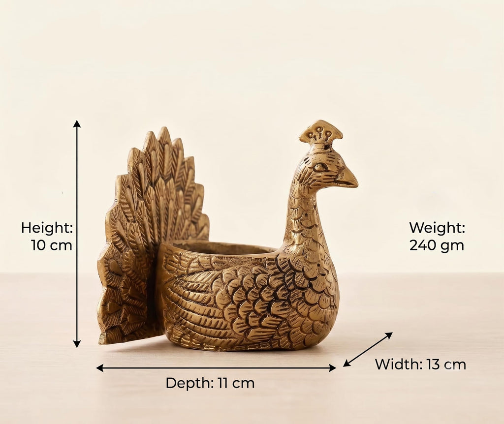 Kridaykraft Aluminum Peacock Pair Tealight Candle Holder Set | Gold Finish Traditional Decorative Showpiece for Home Decor, Diwali Diya, Living Room, Table Centerpiece & Festive Gifting (Set of 2)