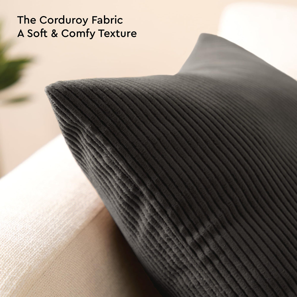 Encasa XO Corduroy Cushion Covers, No Inserts, Set of 2, Dark Grey