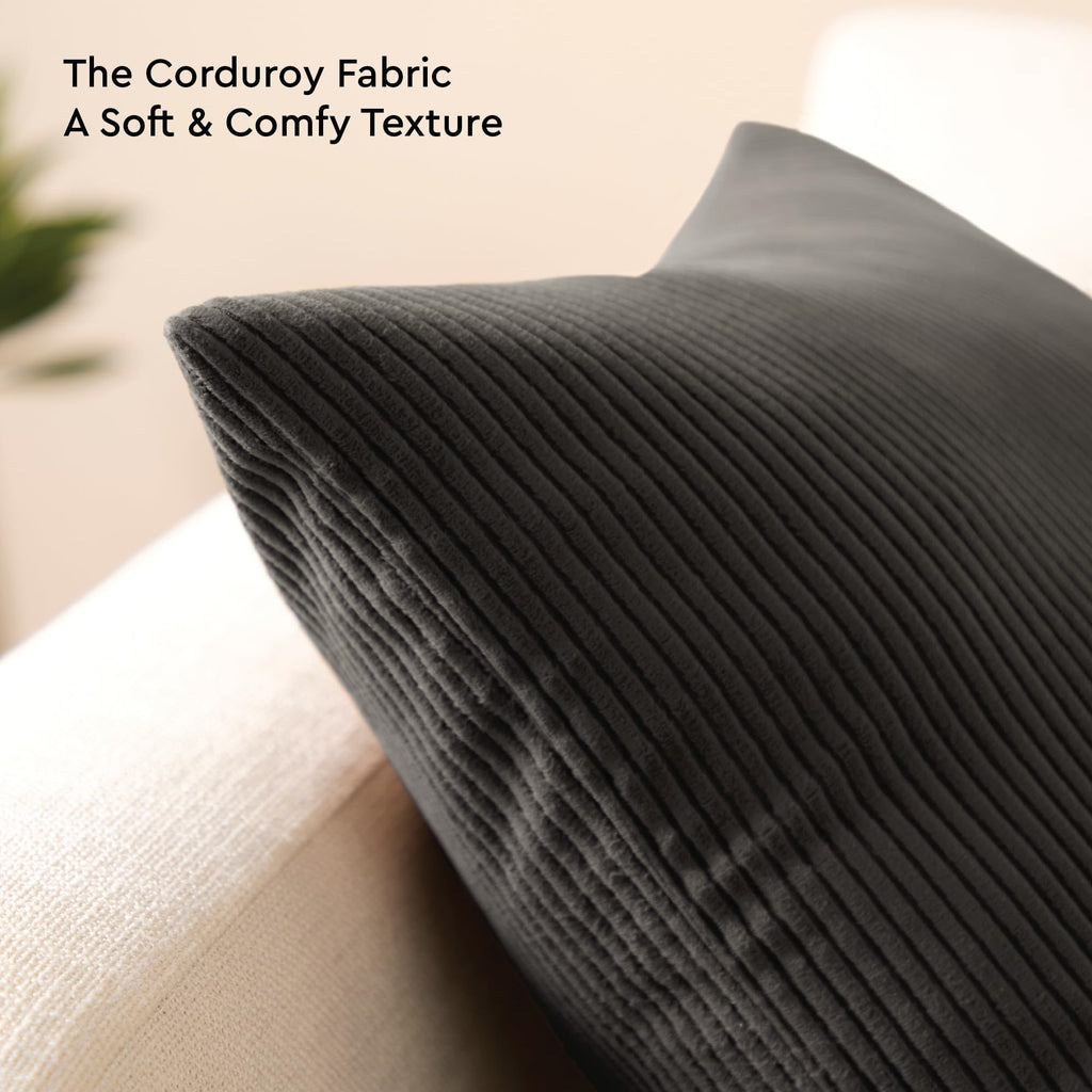 Encasa XO Corduroy Cushion Covers, No Inserts, Set of 2, Dark Grey