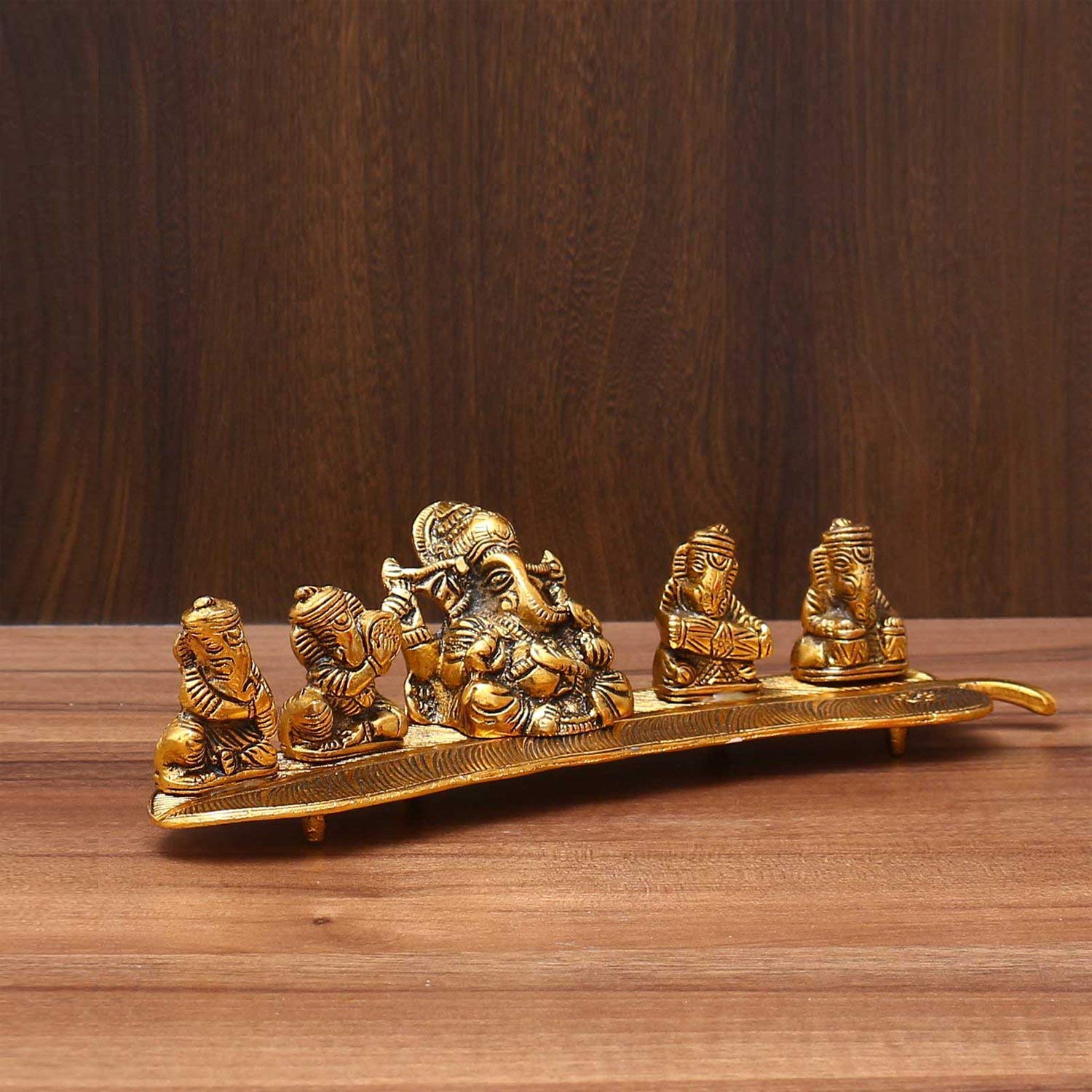 Prince Home Decor & Gifts Metal Ganesh with Musical Instrument On Leaf, Standard, White