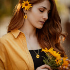 HAIAISO Sunflower Dangle Drop Earrings Sunflower Necklace for Women Handmade Sunflower Jewelry Set Gift, No Gemstone
