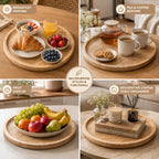 Round Wood Tray for Home Decor, Wooden Serving Tray, Decorative Trays for Home Decor, Wood Tray for Serving Snacks and Breakfast