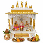Kamdhenu Art and Craft Wood Home Temple (45 x 30 x 60 cm, Copper and Gold)