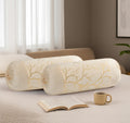 Stuffique Bolster Pillow Cover Set of 2, Round Cushion Cover - 16 x 32 inches, Cream