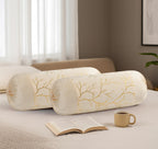 Stuffique Bolster Pillow Cover Set of 2, Round Cushion Cover - 16 x 32 inches, Cream