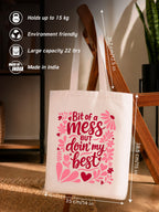 DOODLE Canvas Tote Bag for Women with Zip Closure – Eco-Friendly Reusable Poly Cotton Shoulder Bag with Outer Zip & Inner Zip Pocket, Spacious Tote for Shopping, Office, College, Beach & Travel