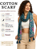 GALE GIRLS Cotton Scarf For Women Stylish|Beach Tassel Printed Scarf|Multicolor|Easily fits 180 * 50cm|70x20 Inch