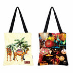 MY FAV Cotton Printed Canvas Tote Bag, for Travel,Yoga, Gym, Sports | Designer Shopping Bag | Compact, Lightweight and Eco-friendly - Capacity15kgs (6 Month Warrenty) - Pack of 2