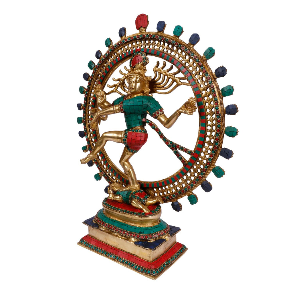 ARTVARKO Brass Big Natraja with Multicolor Gemstone Handwork Height 22 Inches
