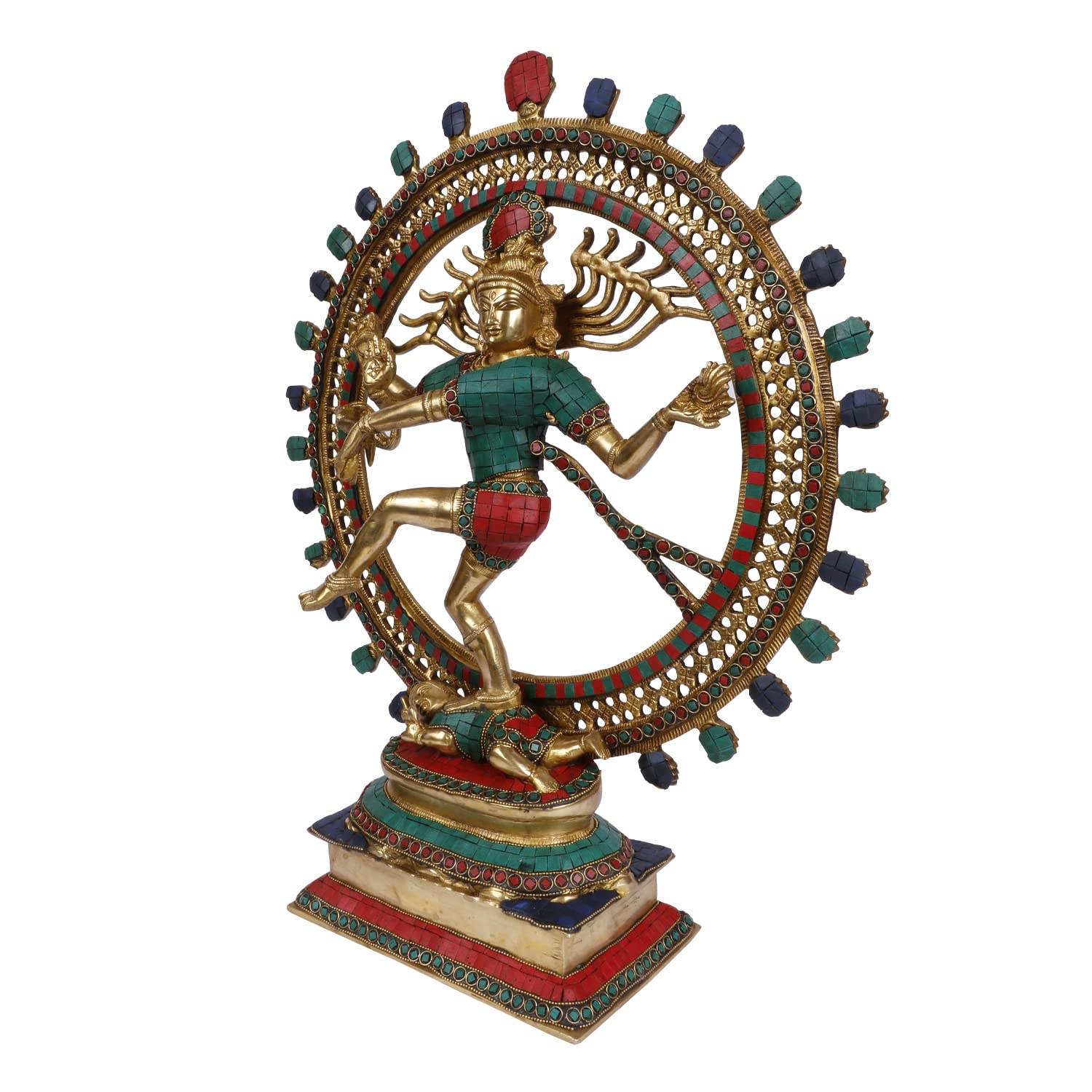 ARTVARKO Brass Big Natraja with Multicolor Gemstone Handwork Height 22 Inches