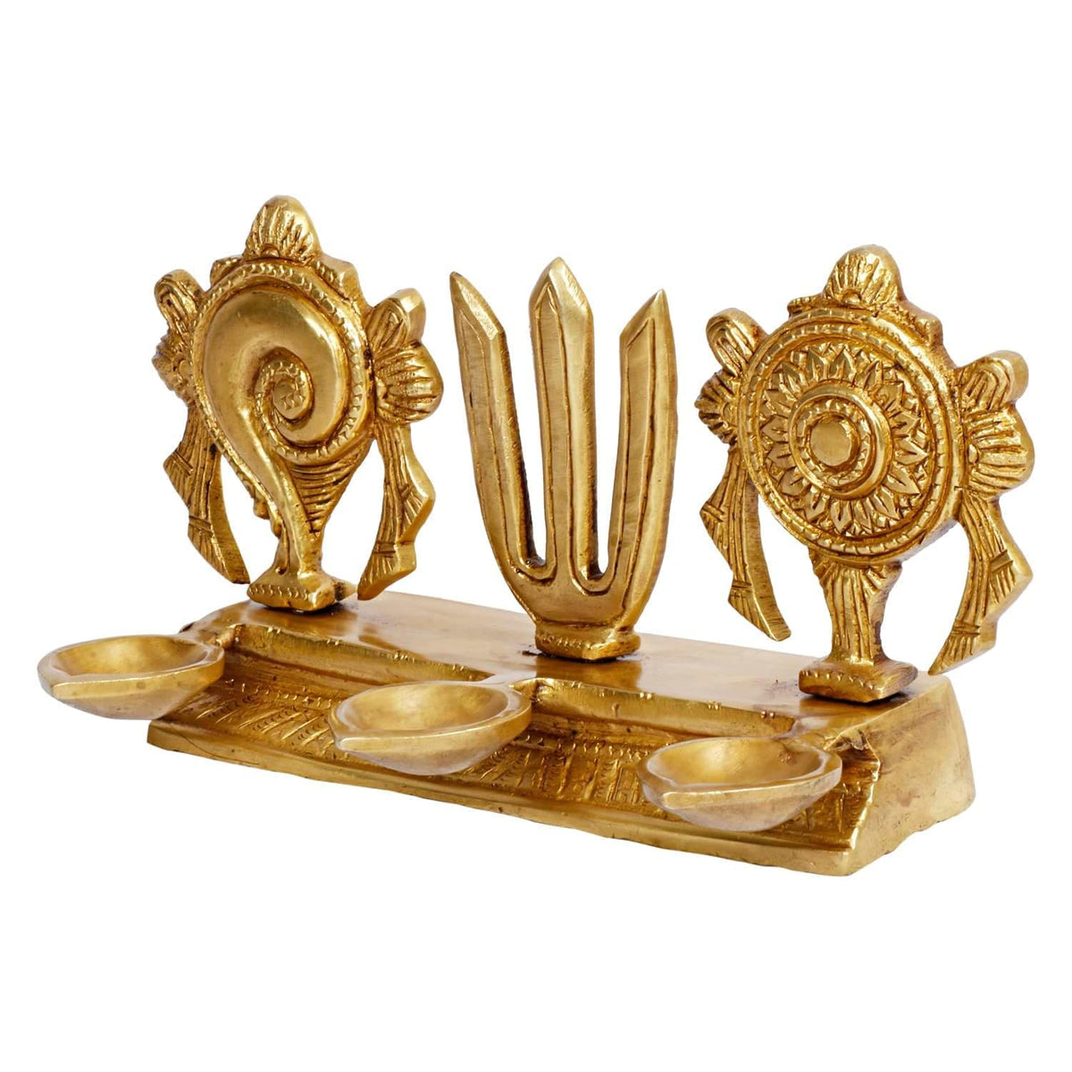 Svarup 4.25 Inch Brass Shankh Chakra Namah Diya: Gold Color Color