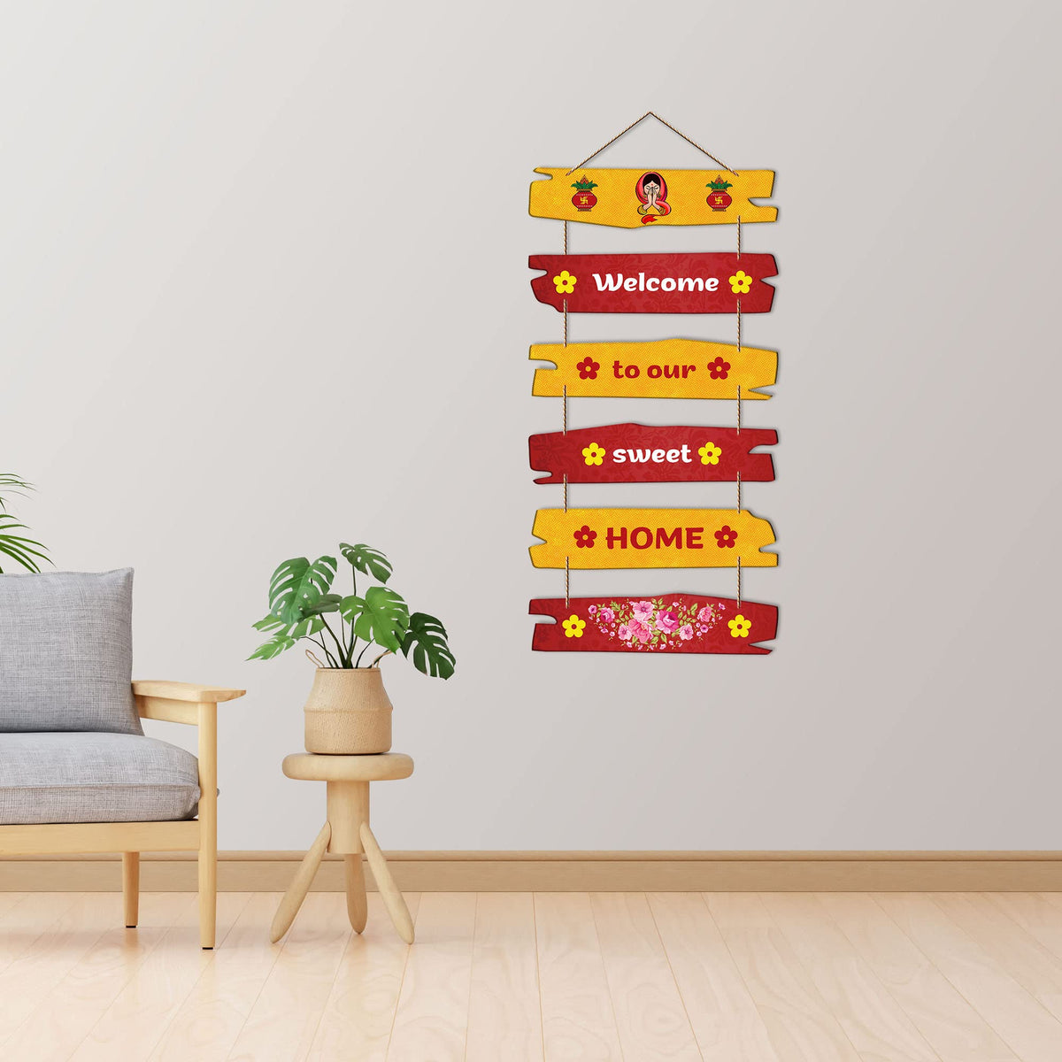 Artvibes Welcome To Our Home Decorative Wall Hanging Ornaments Wooden Art | Decor Hanging Ornaments | Door Quotes Hanging | Wall Poster | Modern Decor Items | Gift Items for Home Decor (WH_3236N)