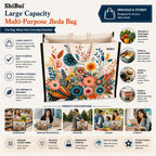 SHIBUI Floral Print Heavy Duty Cotton Canvas Grocery Shopping Bag | Waterproof Reusable Jhola Tote for Vegetables, Fruits, Milk & Lunch Box | Eco-Friendly Hand Carry Bag for Men & Women.