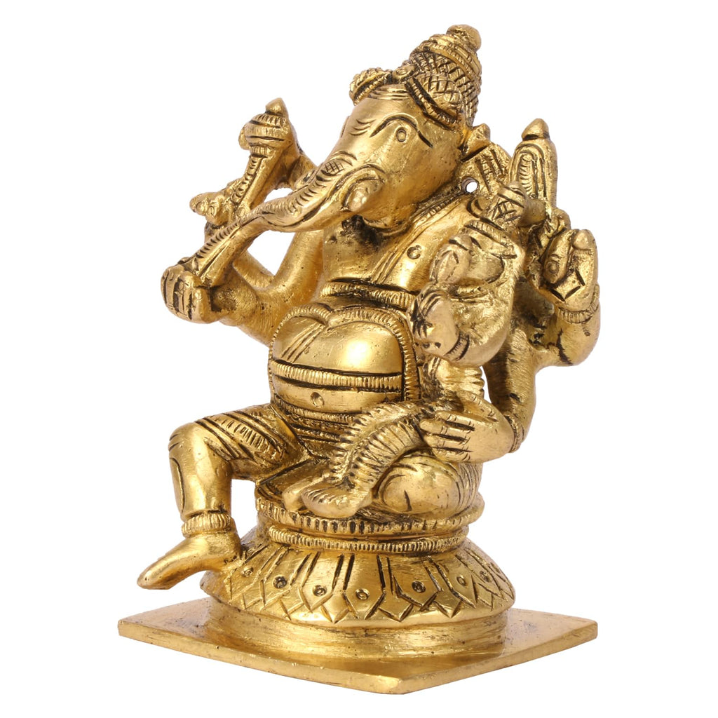 Artavrko Brass Ganesha with Goddess Sri Shakti Ganapati God Statue for Home Decor Puja and Gift Height 3.5 Inch