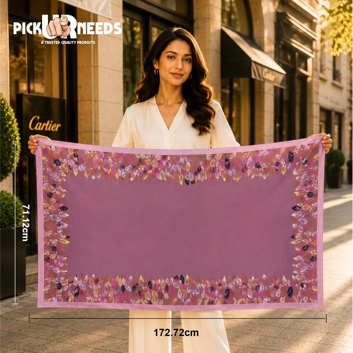 Pick Ur Needs Premium Satin Silk Feel Rectangle Scarf for Womens & Girls Floral Printed Long Fashion Stall Soft Lightweight Neck, Head & Shoulder Wrap