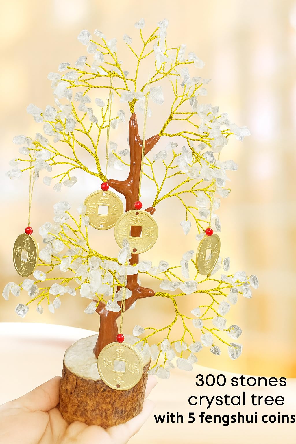 Paradigm Pictures Feng Shui Tree of Life Bonsai - Crystal Ornaments With Hanging Coin Charms For Health, Wealth And Happiness - Table Decor, Living Room,12.7 Cm
