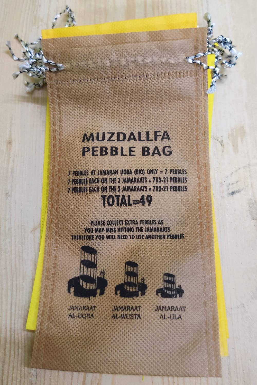 Generic Reusable Cotton Jute Kankari Bag (Pebble Bag) - Pack of 10 - Yellow - Zipper Closure - Lightweight - Small - Rectangular - Hajj/MUZDALFA/Hajji