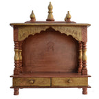 Jodhpur Handicrafts Wood Home Temple (Outer Size : 20x12x24 inc, Inner Size :18x9.5x13 inch, Copper & Gold)
