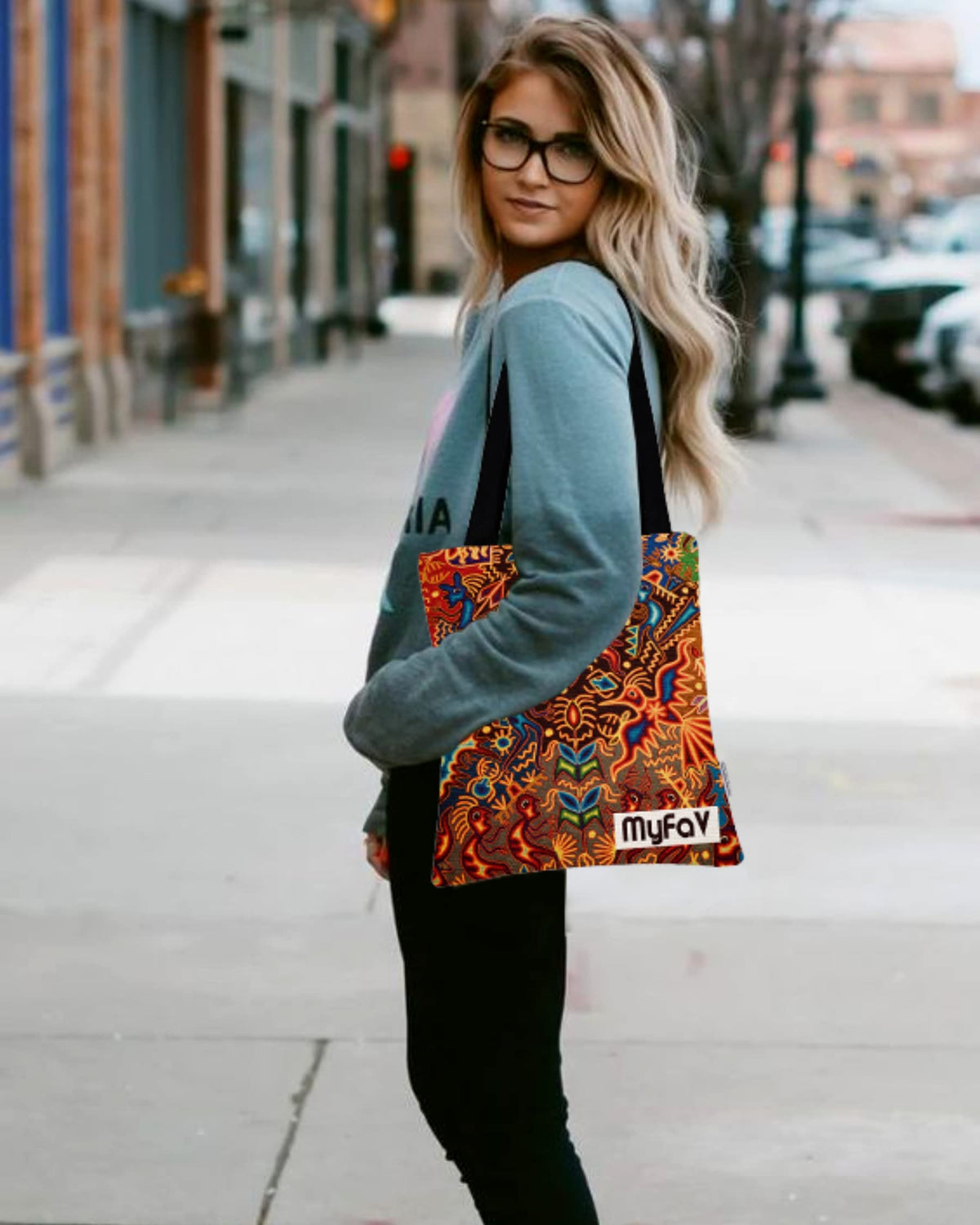 MY FAV Cotton Printed Canvas Tote Bag, for Travel,Yoga, Gym, Sports | Designer Shopping Bag | Compact, Lightweight and Eco-friendly - Capacity15kgs (6 Month Warrenty)