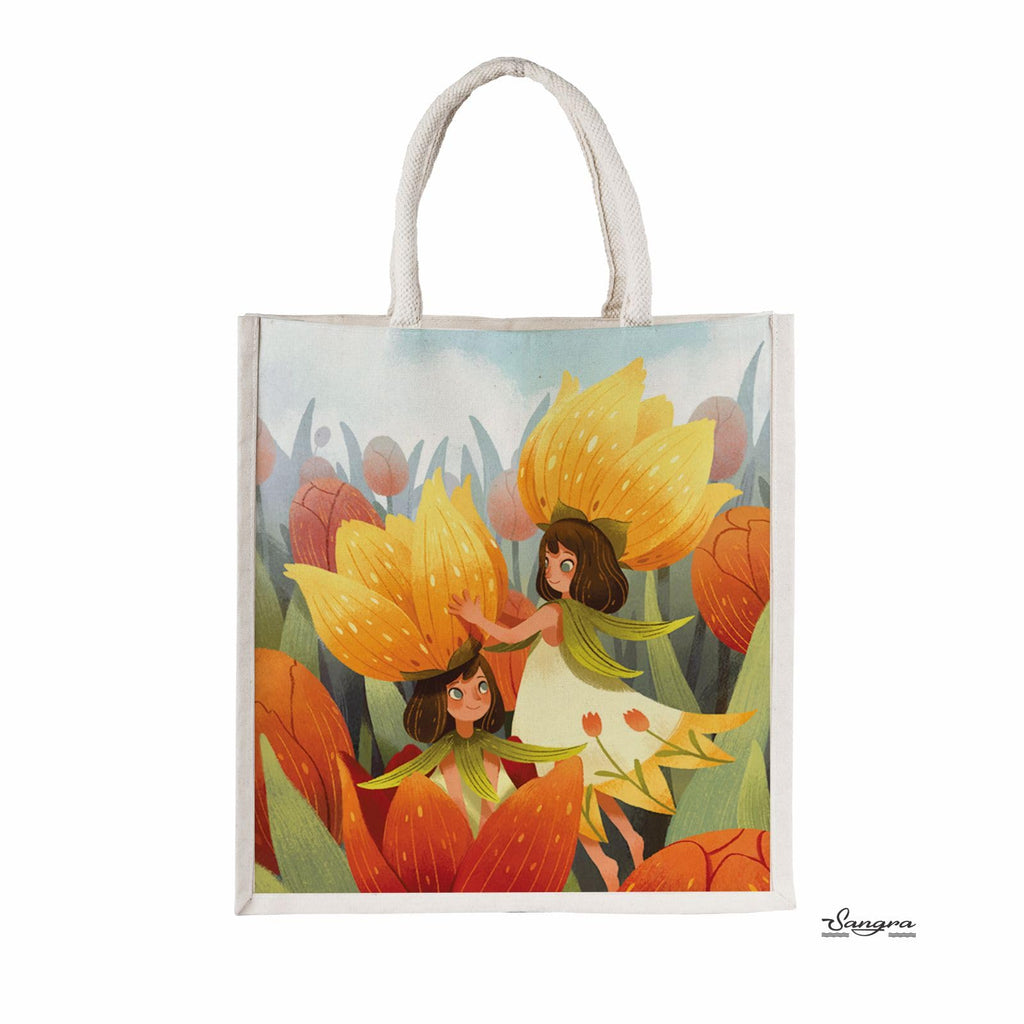 Sangra Pack of 2 Printed Canvas Tote Bag for Women | Eco Friendly Reusable Shopping Bag | Stylish Multipurpose Carry Bag for Grocery & Daily Use