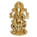 ARTVARKO Ganesha Sitting On Lotus Brass Bhagwan Idol Jewellery Mangalkari Ganesh Statue Ganpati Murti for Home Entrance Decor Diwali Gift 9 Inch