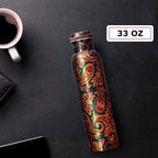 KC Pure Copper Designer Water Bottle with Leak Proof Protection, Ayurveda and Yoga Health Benefits (1000ml, 1Unit) With Lacqure Coating