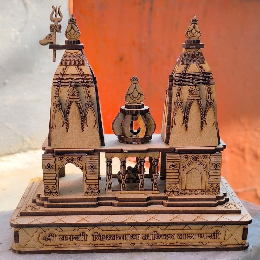 The Himalayan River Shri Kashi Vishwanath Temple Miniature Replica Wooden Kashi Vishwanath Temple Wooden Model - Perfect for Home Décor & Spiritual Spaces