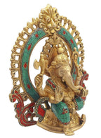 Svarup Brass Sitting Ganesha Idol in Multicolor Height 7.5 Inch Weight 2.6 Kg