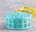 DSH Metal Mosquito Coil Holder with Lid & Handle Ash Catcher Stand for Mosquito Coil Indoor Outdoor Safe Use (Sky)