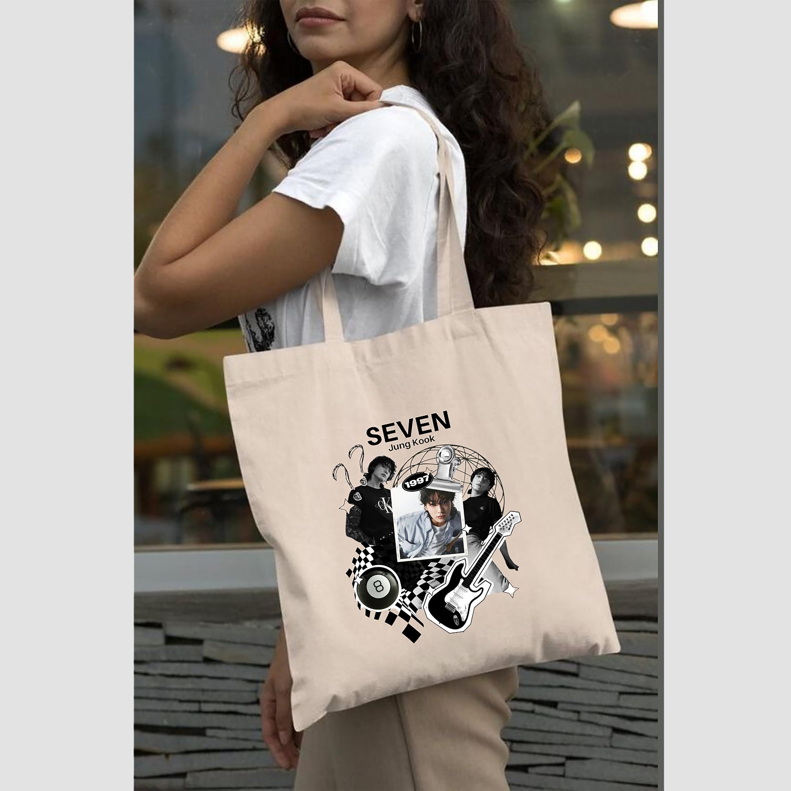 Peach Blossom Printed Cotton Zipper Tote Bags | CBAG - WHT-SEVEN JUNG